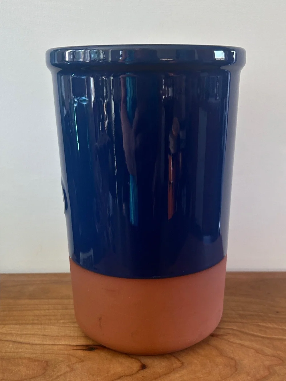 Terra Cotta Clay Earthenware Wine Brique Cooler Blue Enamel Dipped 7.5”x 4.75”